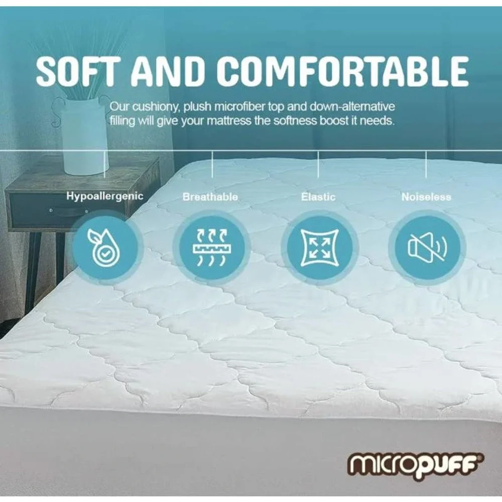Micropuff King Mattress Pad Cover Fitted Quilted (King Size 78x80)